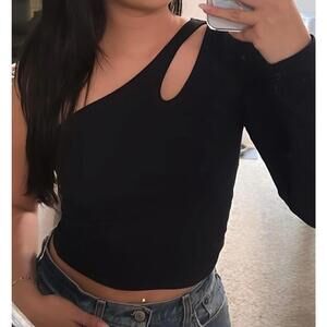 Abercrombie one shoulder long sleeve cutout black XS